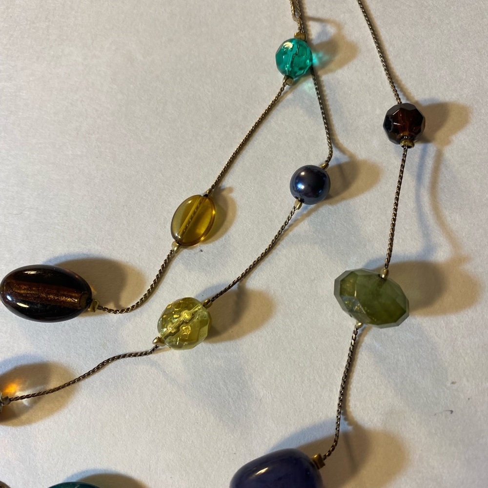 Lia Sophia, Mural Retired Necklace, Multicolored Beads, Brown, Blue, Green, Gold - Picture 3 of 7